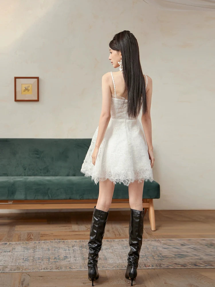 DOLLY Elegant White Sleeveless Short Party bridal Dress-LANCEY