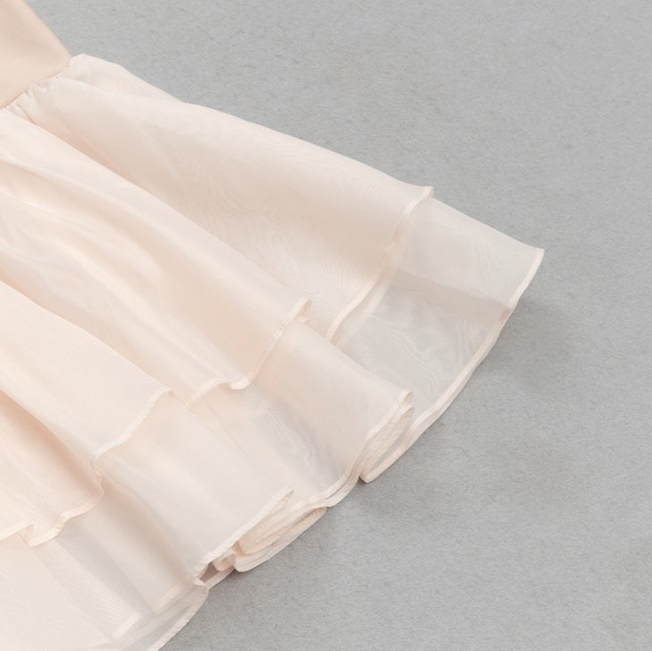 DOLLY Elegant Nude French Style Sleeveless Ruffle Fish Tail Dinner Dress-AMALIA