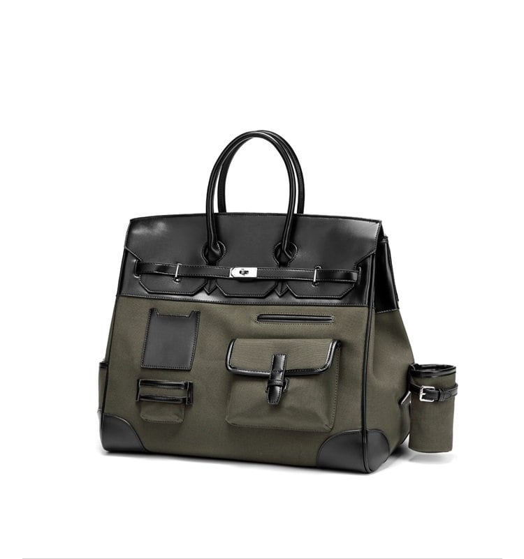 Army green Retro birkin inspired handmade canvas men business travel tote women weekender travel overnight weekend handbag