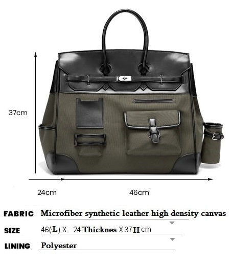 Army green Retro birkin inspired handmade canvas men business travel tote women weekender travel overnight weekend handbag