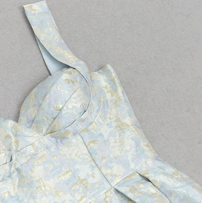 DOLLY Elegant Light Blue French High Waist Long A-Line jacquard Dress- Piere