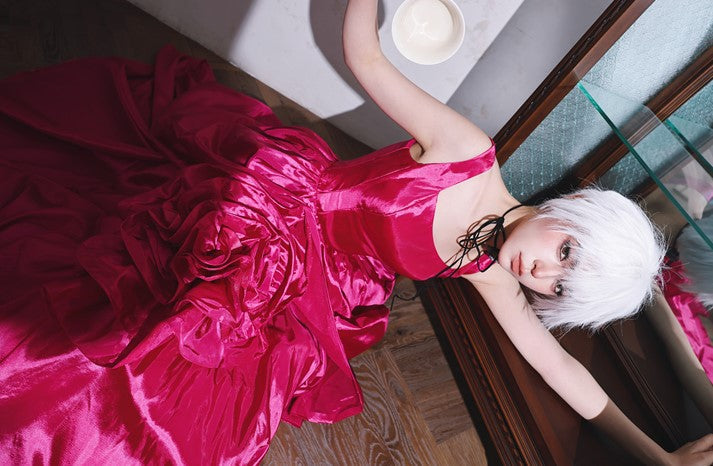 DOLLY High End Rose Square Collar Sleeveless Handmade Flower Long Dinner Dress-RITA