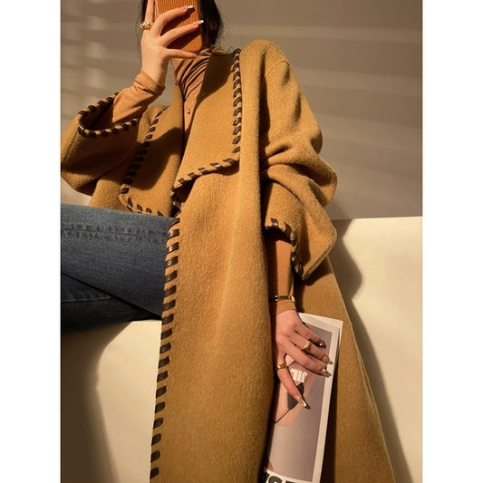 Aconiconi| Full wool coat classic double-sided wool woven belt coat -Nocturne