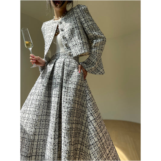 Aconiconi High-end tweed short coat +  high-waist skirt two-piece set - Milan Wilderness
