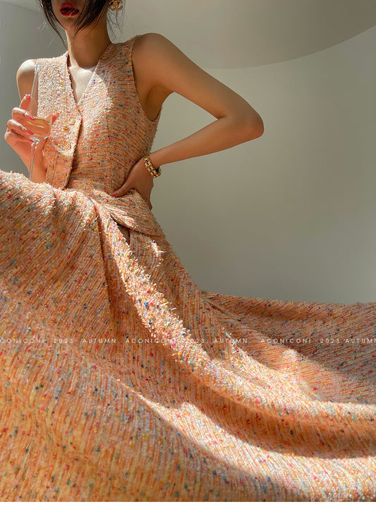 Aconiconi| Tweed, high-end vest, shirt,, high-waisted skirt - Anabelle