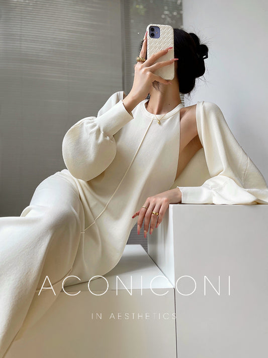 Aconiconi| Knitted dress  suit  + classic shawl versatile cardigan - Paris