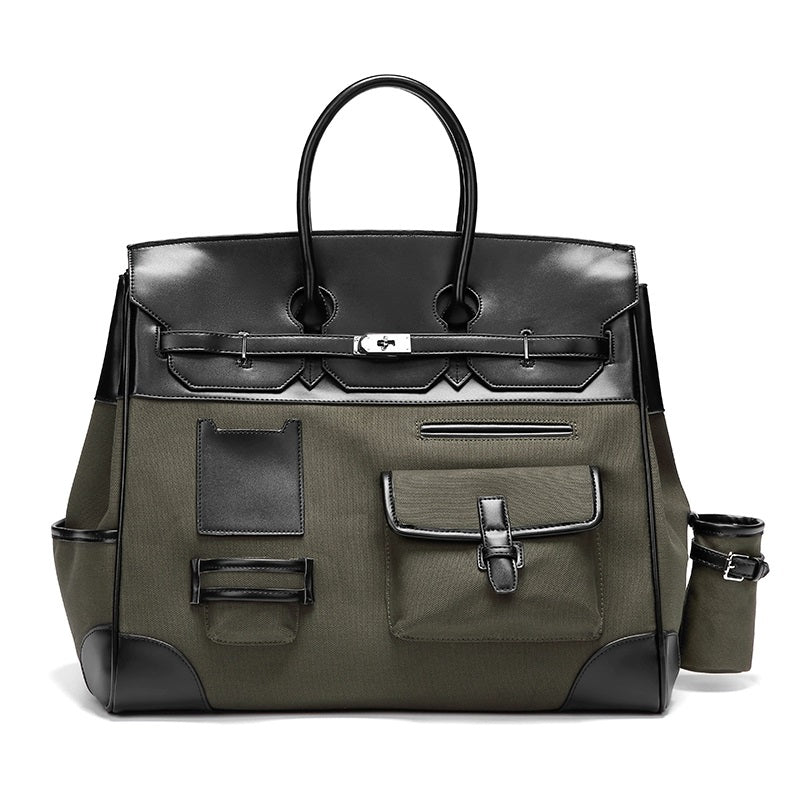Army green Retro birkin inspired handmade canvas men business travel tote women weekender travel overnight weekend handbag