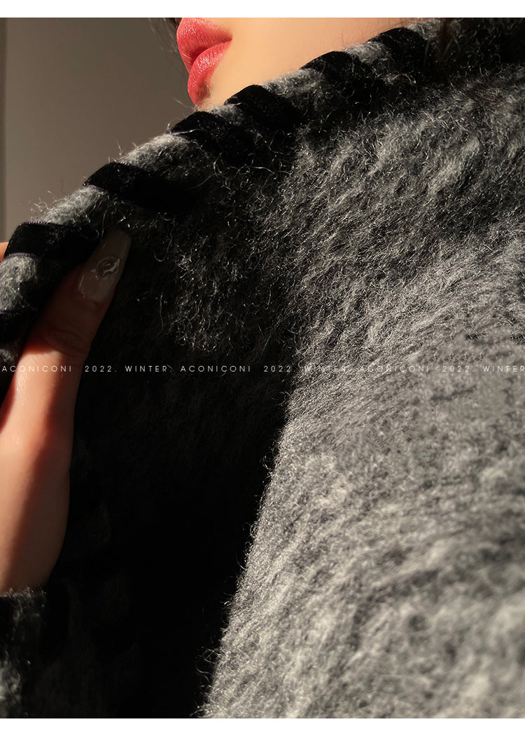 Aconiconi|Gray long hair fall winter wool short coat/skirt - Haizhou