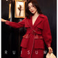 Ruisumi Winter New Red Stitching Coat Retro Suit High Waist Slim Medium Length Wool Coat- San