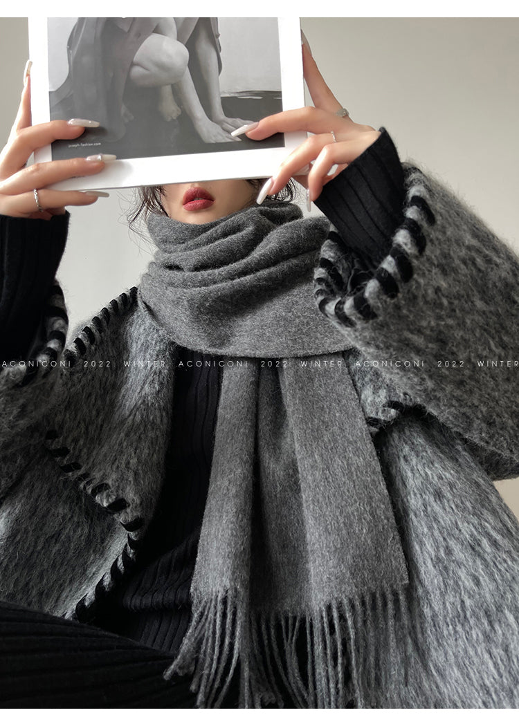 Aconiconi|Gray long hair fall winter wool short coat/skirt - Haizhou