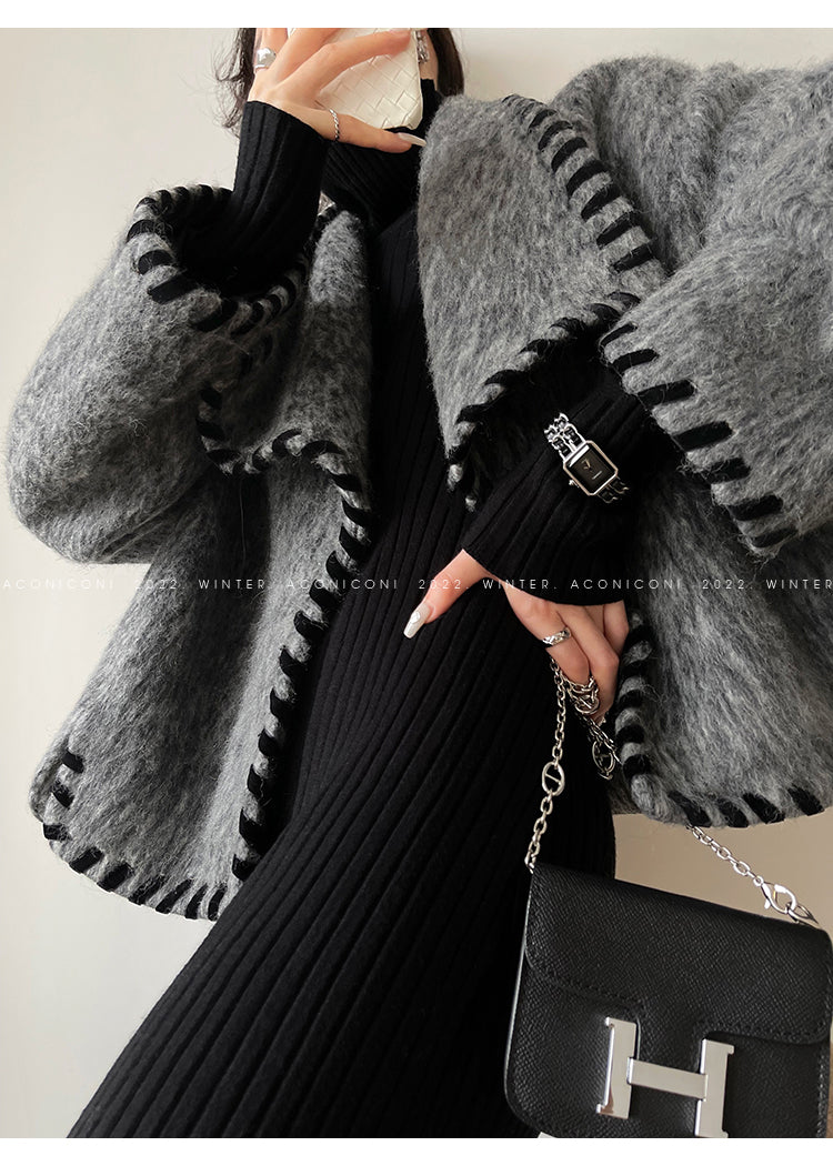 Aconiconi|Gray long hair fall winter wool short coat/skirt - Haizhou