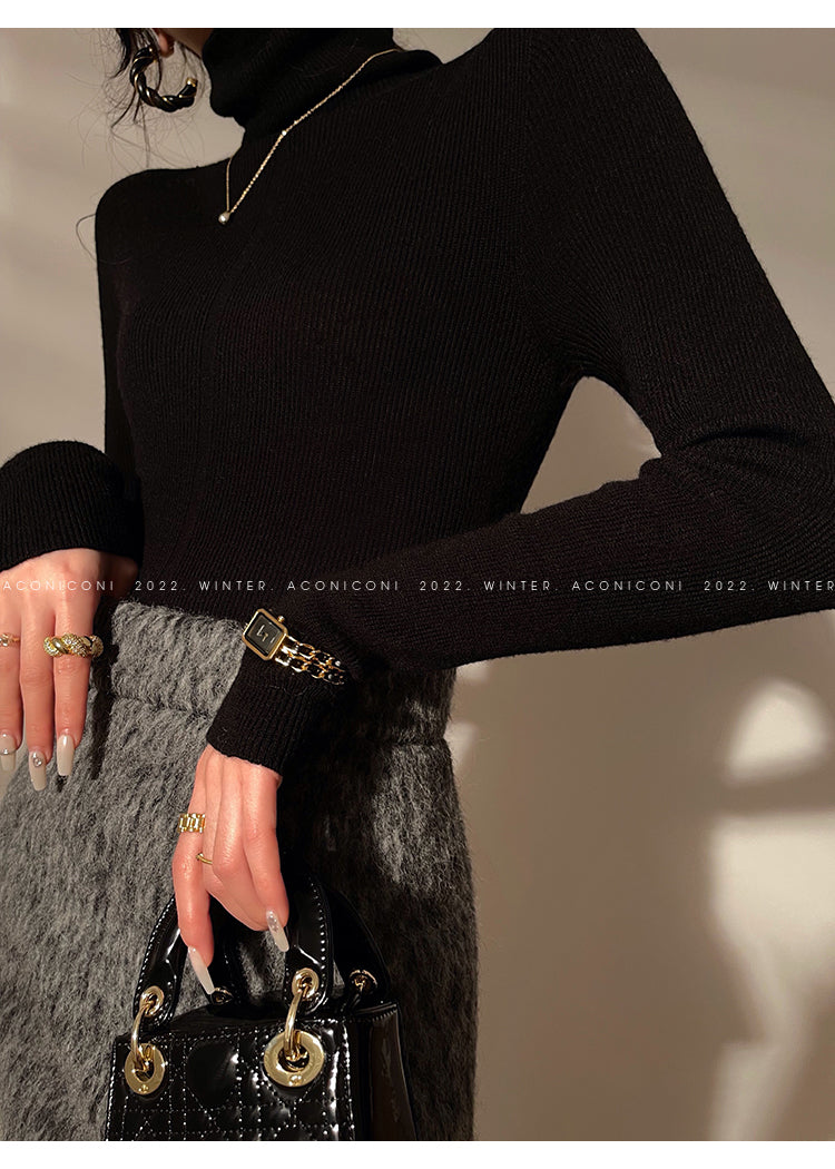 Aconiconi|Gray long hair fall winter wool short coat/skirt - Haizhou