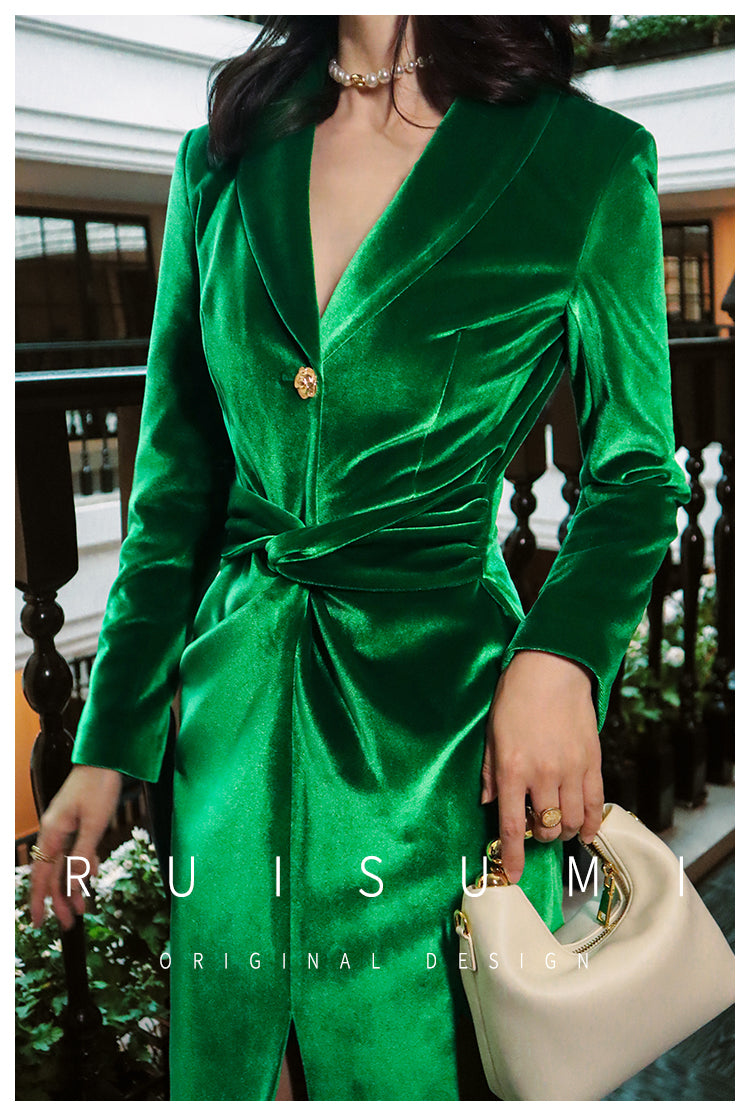 New retro light luxury design sense velvet simple self-cultivation feminine long-sleeved dress- Filia