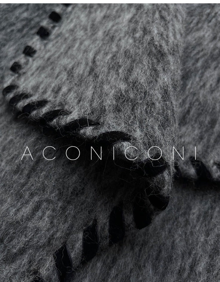 Aconiconi|Gray long hair fall winter wool short coat/skirt - Haizhou