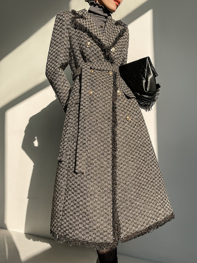 Wool Rough Flower Middle Gray Black High end Winter Jacket Coat- Teisd