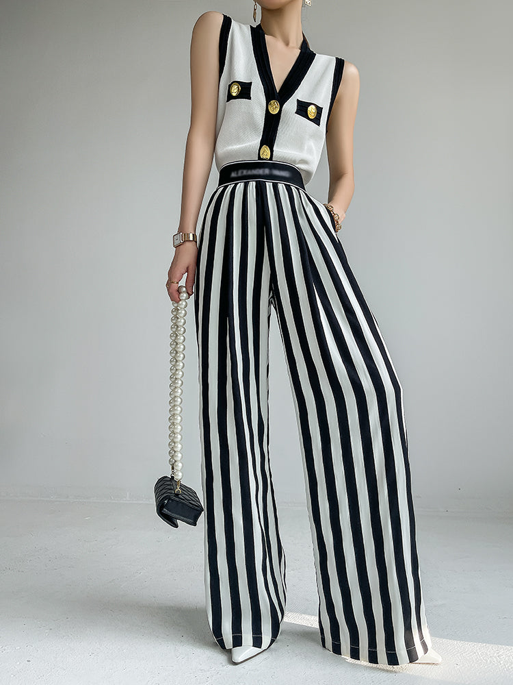Huanzi custom striped wide-leg pants summer drape high waist