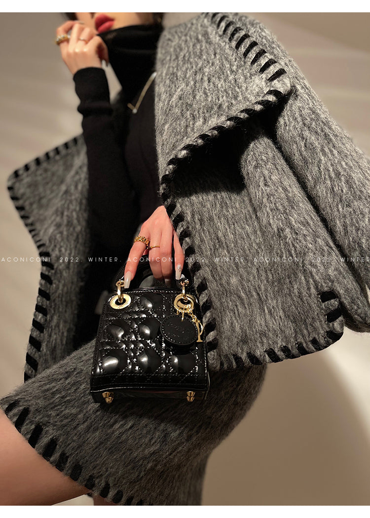 Aconiconi|Gray long hair fall winter wool short coat/skirt - Haizhou