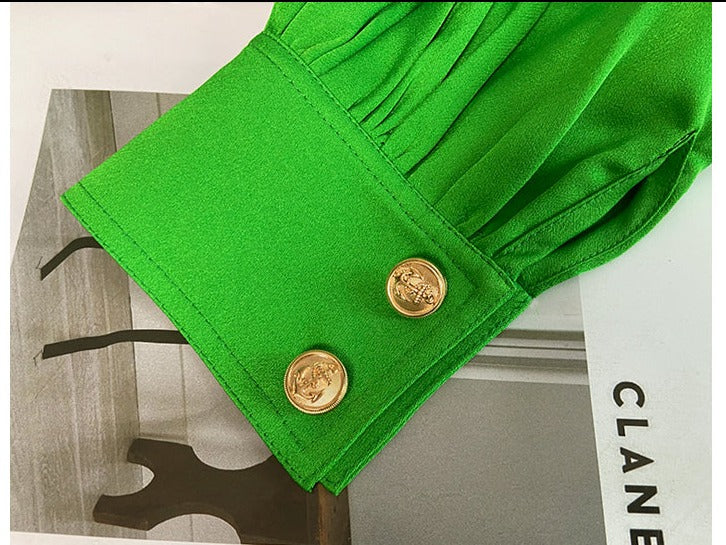 Bright Green gorgeous long sleeve with satin jumpsuit- Dilia