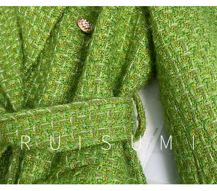 Elegant French style autumn and winter new high-end custom light luxury gold and silver silk small fragrant wind coat green fashionable woolen coat