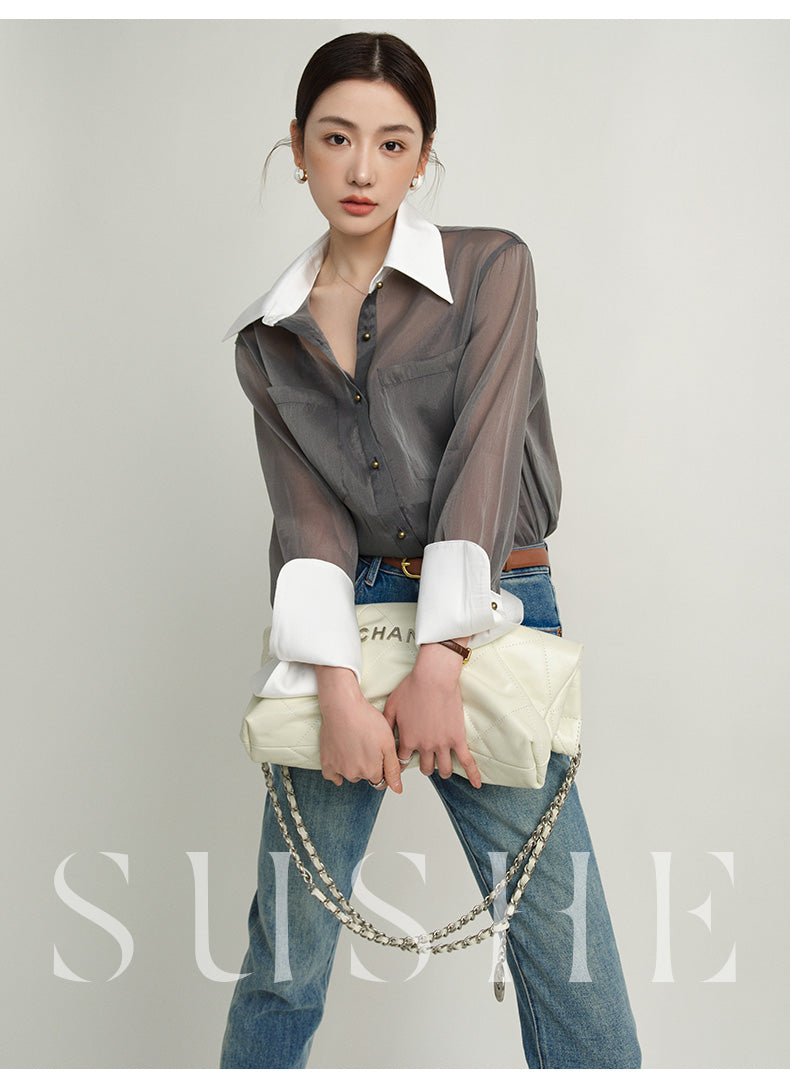 SUSHE 2023 early spring gray retro loose shirt - Cariyt