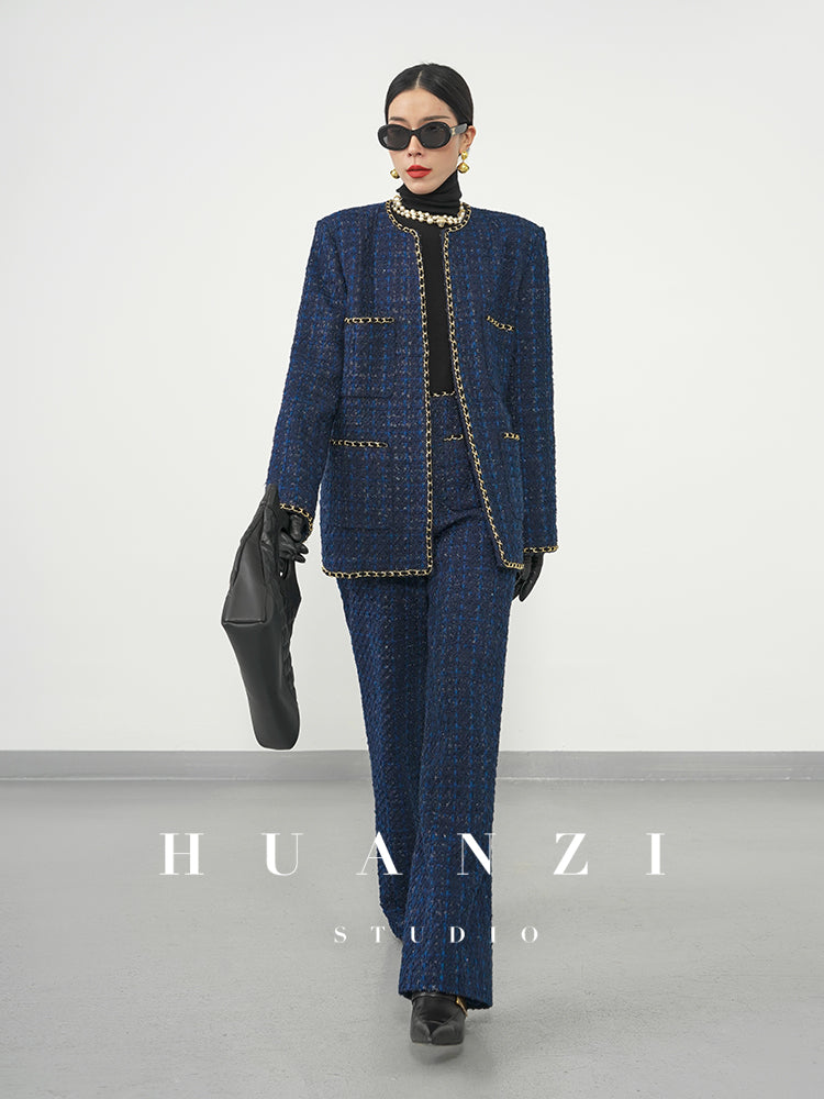 Huanzi new collection-level high-definition small fragrant wind jacket female plaid suit with a complete set- Bibi
