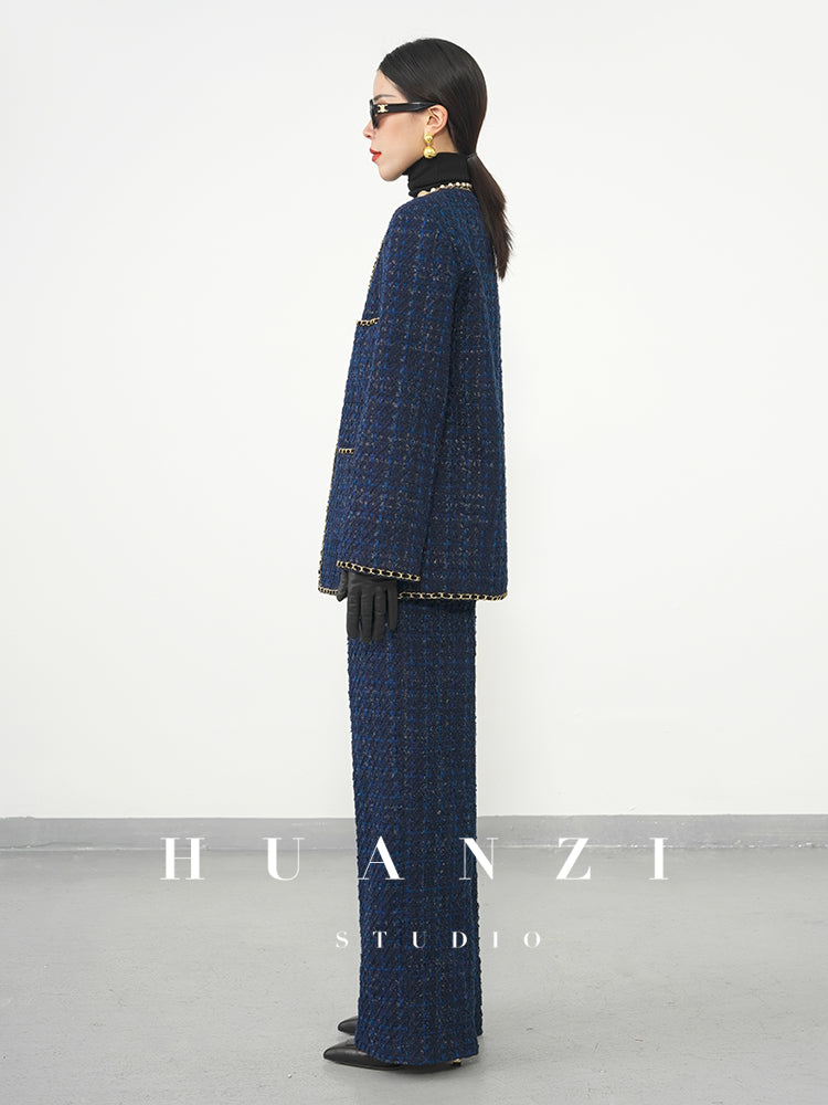 Huanzi new collection-level high-definition small fragrant wind jacket female plaid suit with a complete set- Bibi