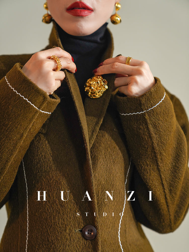 Huanzi new high-end color waist sheep wool double-sided woolen coat- JJ