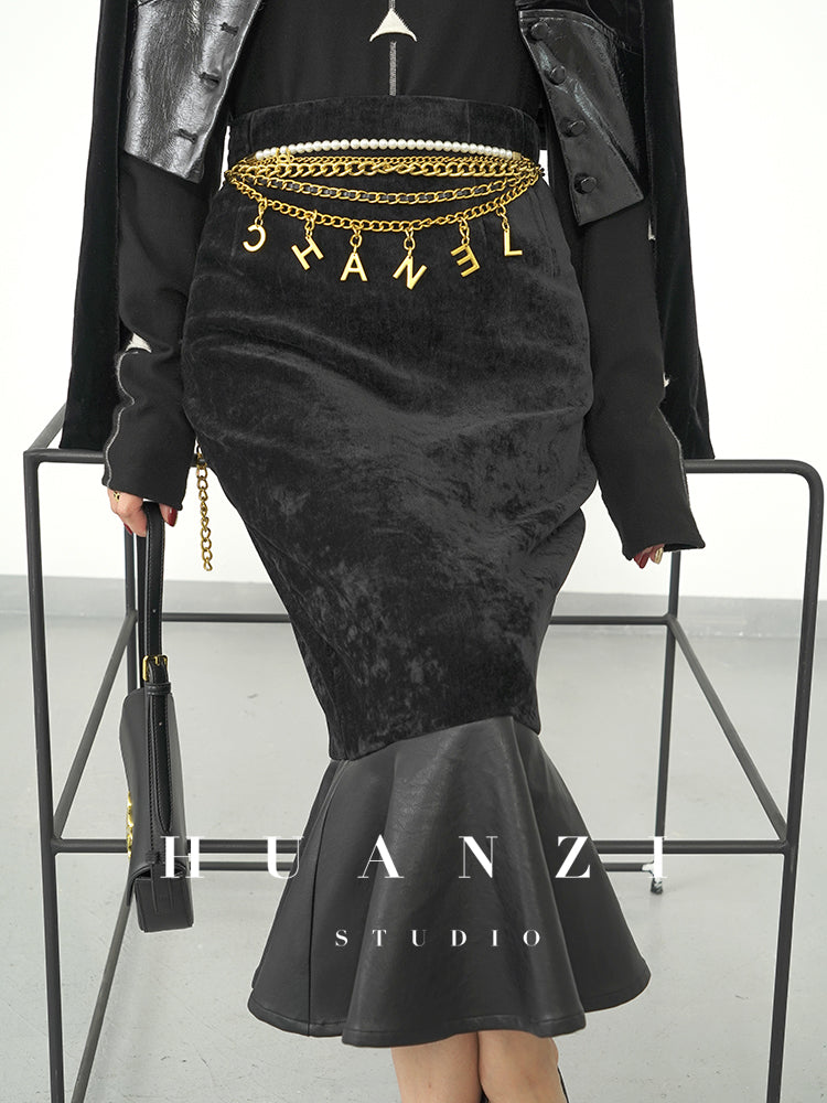 Huanzi new French elegant high waist thin and small fishtail skirt skirt female- Livia