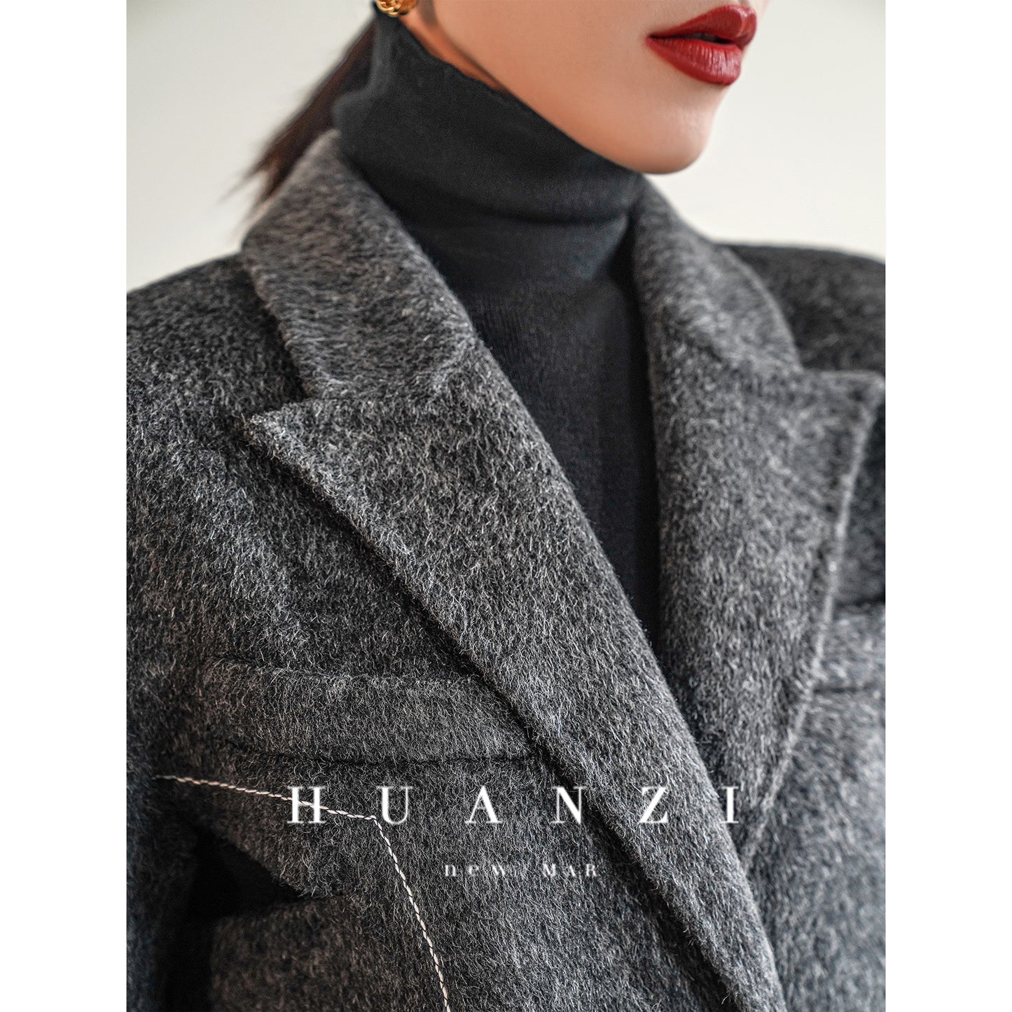 Huanzi new high-end color waist sheep wool double-sided woolen coat- JJ