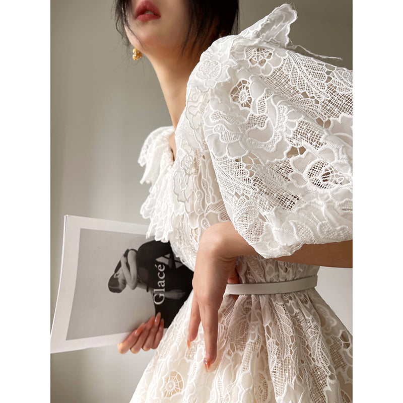 Aconiconi Heavy ruffled lace skirt top - Begonia