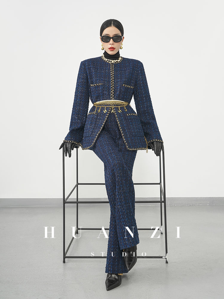 Huanzi new collection-level high-definition small fragrant wind jacket female plaid suit with a complete set- Bibi