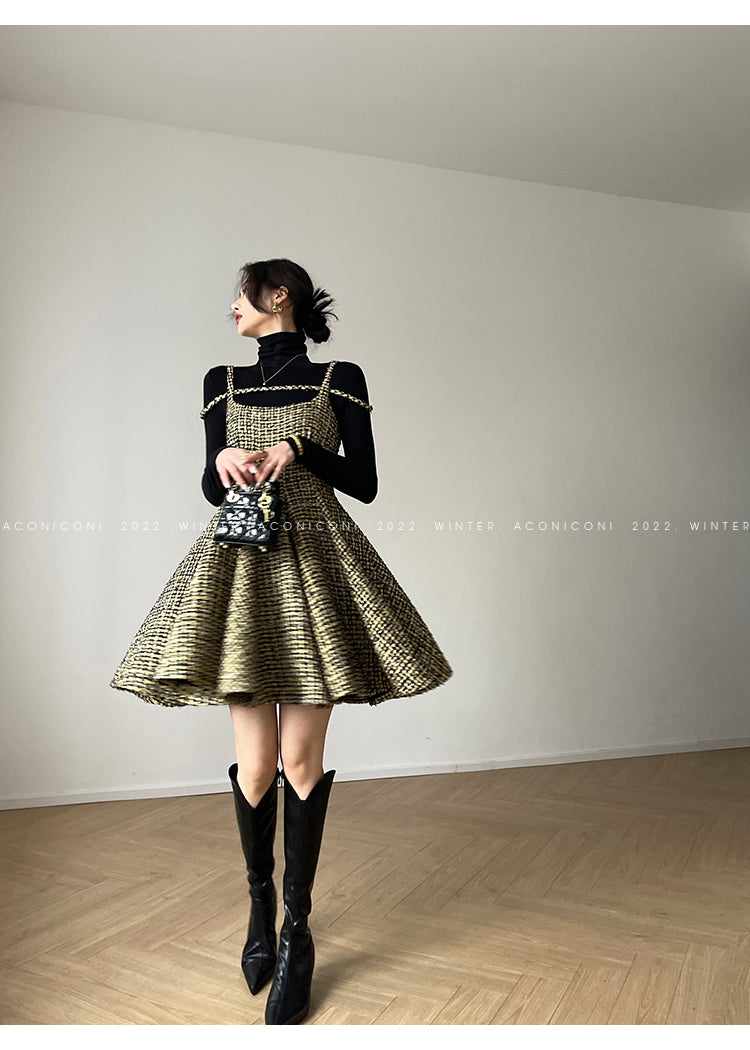 Aconiconi|Short Skater Tweed dress- Hemerocallis