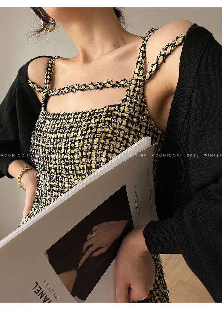 Aconiconi|Short Skater Tweed dress- Hemerocallis
