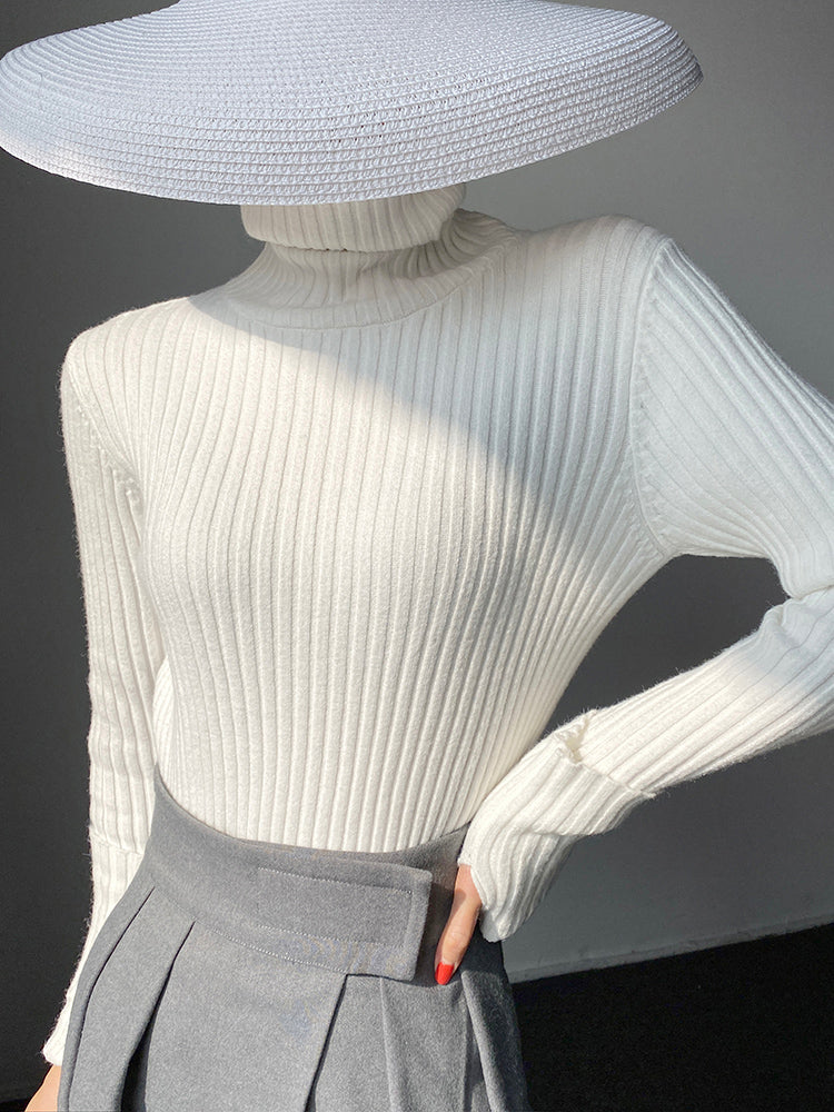 High end pile collar knitted turtleneck sweater -Sulia