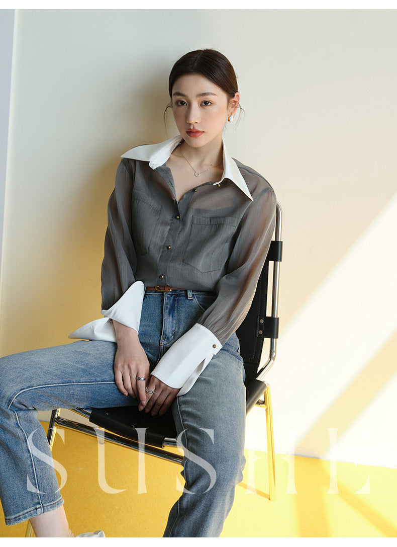 SUSHE 2023 early spring gray retro loose shirt - Cariyt