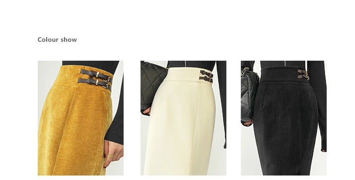 Huanzi new French velvet fashionable high waist slim and small slit skirt female- Elvin