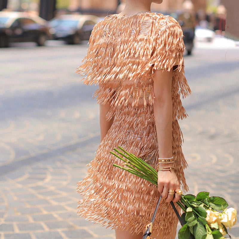 Quality Haute couture hand-cut tassel beaded pieces embroidered cocktail dress