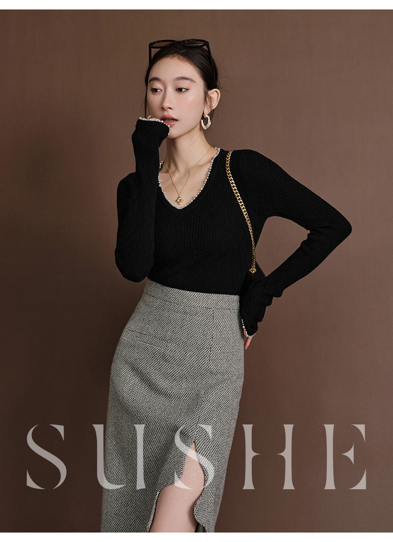 SUSHE Heavy Elegant Wave Slit Spring Skirt - monet vision