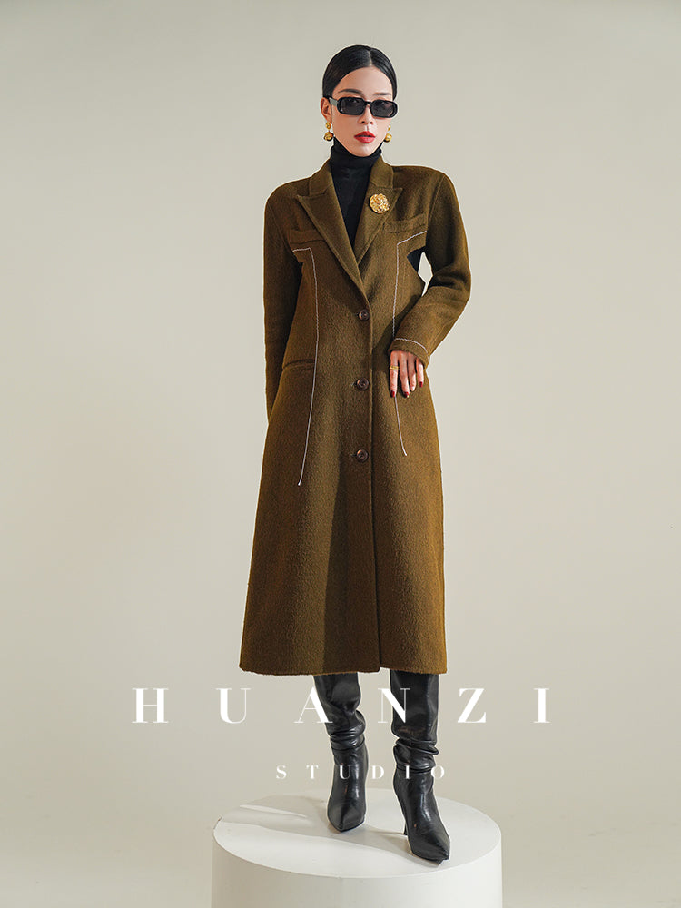 Huanzi new high-end color waist sheep wool double-sided woolen coat- JJ