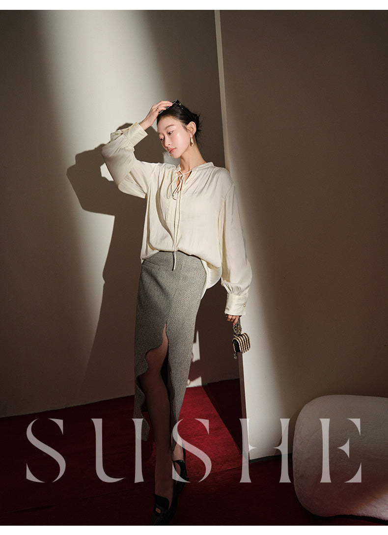 SUSHE Heavy Elegant Wave Slit Spring Skirt - monet vision