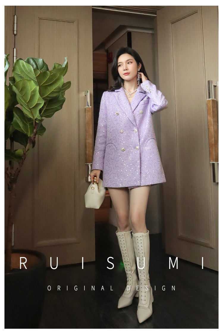 French elegant light luxury socialite high-end custom small fragrance purple sequin suit collar gentle suit jacket - Malu
