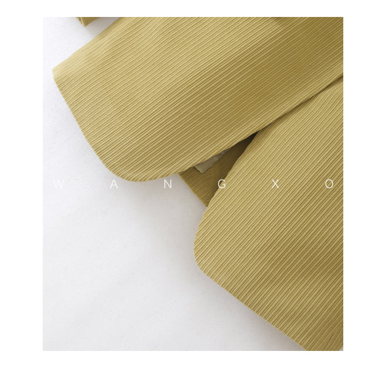 Green WANXO retro corduroy two-piece suit new suit jacket high waist casual wide leg pants- Orfara