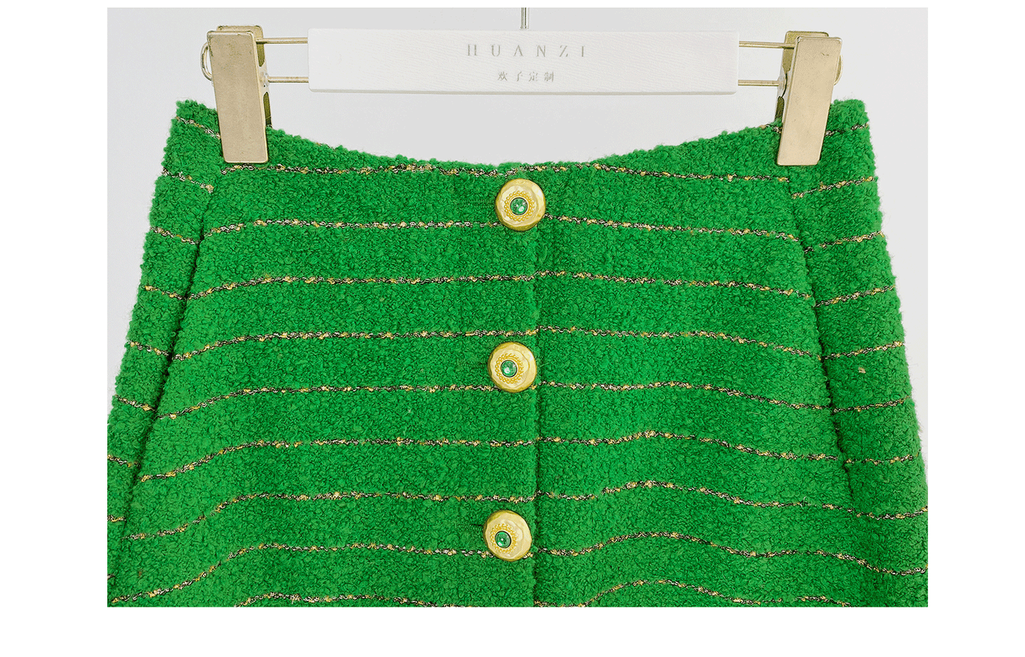 Huanzi tweed wool small suit autumn and winter new green short coat suit set- Lilibeth