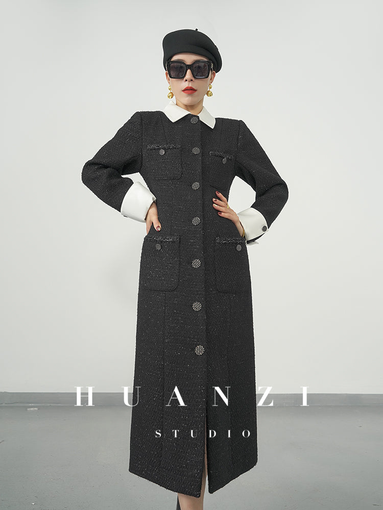 Huanzi new detachable acetate leader wool tweed small fragrance wind coat dress- Ray