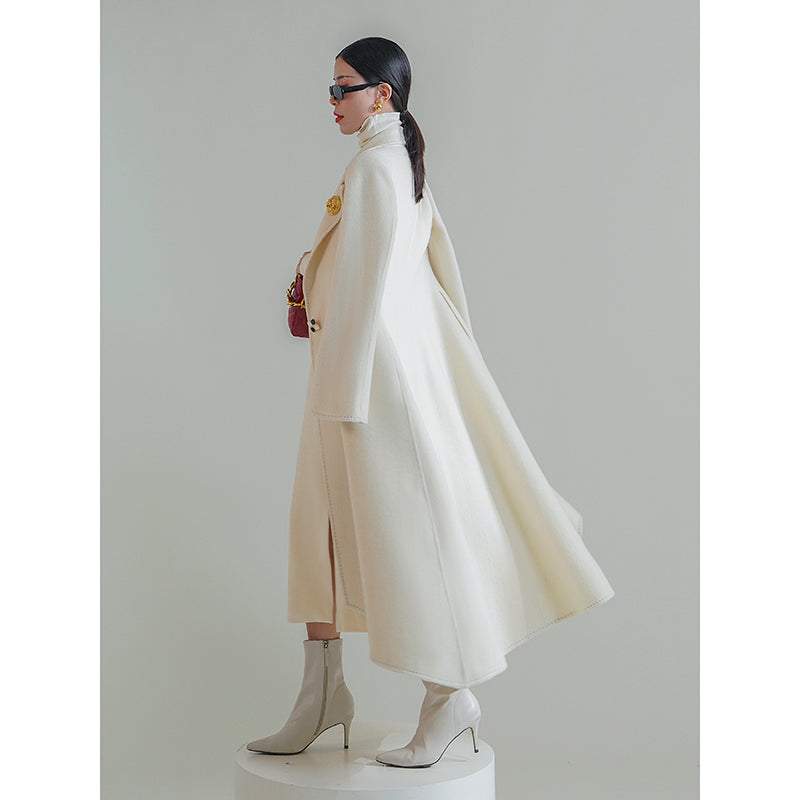 Huanzi custom double-sided cashmere coat women's black woolen coat fishtail slim fit and thin- Baty