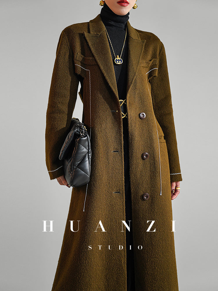 Huanzi new high-end color waist sheep wool double-sided woolen coat- JJ