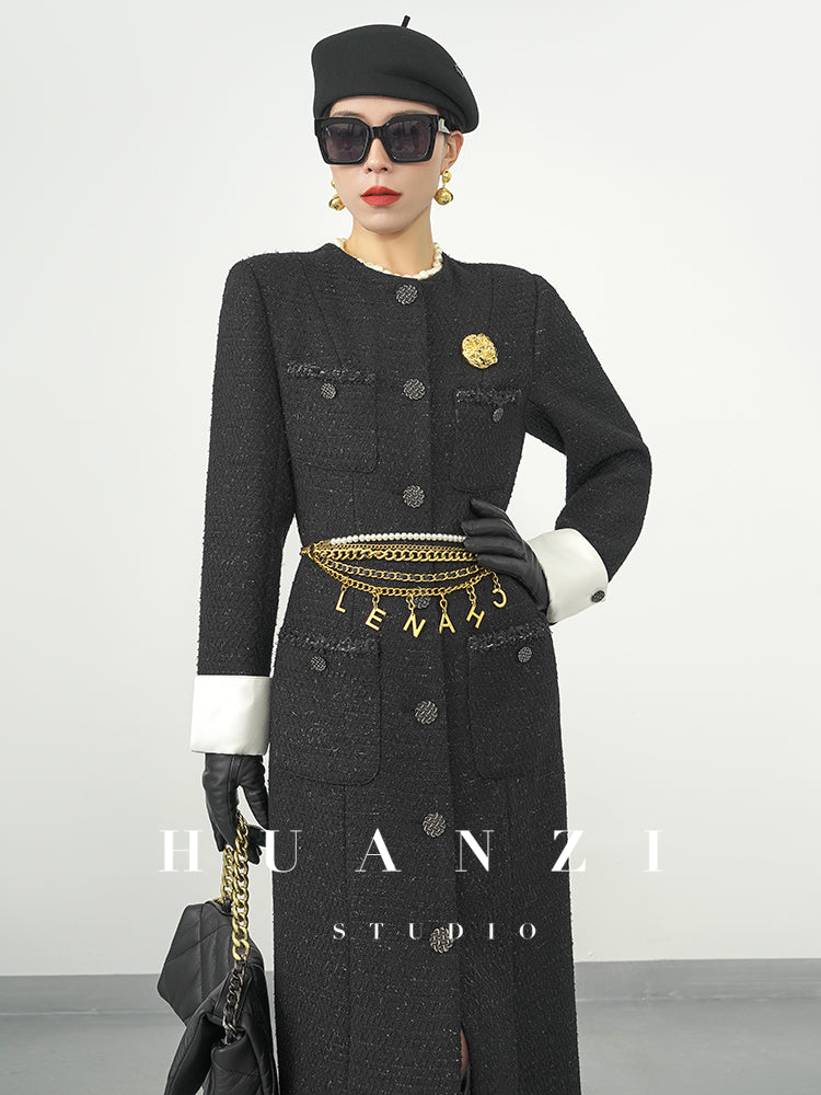 Huanzi new detachable acetate leader wool tweed small fragrance wind coat dress- Ray