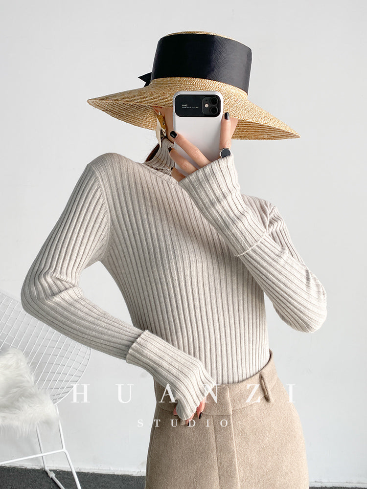 High end pile collar knitted turtleneck sweater -Sulia