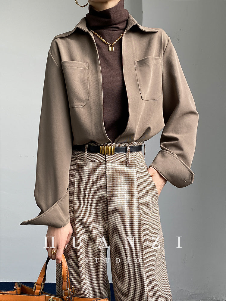 Huanzi custom high end quality shirts professional iron-free pullover loose retro shirt - Tiblw