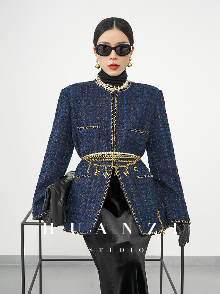 Huanzi new collection-level high-definition small fragrant wind jacket female plaid suit with a complete set- Bibi